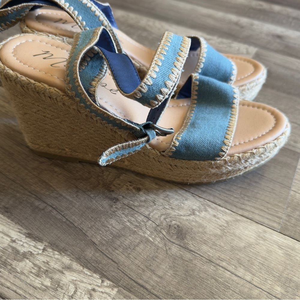Matisse Strappy Wedge Sandals Blue Denim Sz 9 - Picture 6 of 7